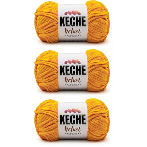 Image of Keche Velvet Yarn for Crocheting, Soft Chenille Bulky Baby Blanket Amigurumi Yarn 3x100 gr (3x132 yds) (3- Skeins) - Honey