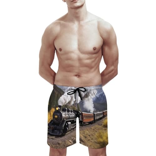 Mens Shorts Steam Locomotive Train Men Swim Trunks Quick-Dry Beach Shorts with Drawstring Pocket Bathing Suit3