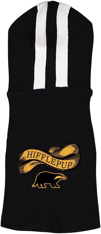 Hufflepup Dog Shirt with Hoodie - Faculty Design Dog Hoodie - Illustration Dog Clothing - Black White, M