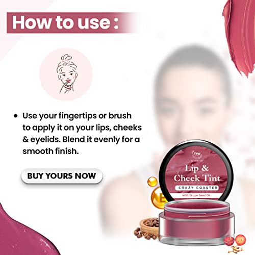 TNW-The Natural Wash Crazy Coaster Lip & Cheek Tint | With Grapeseed Oil & Castor Oil | For lips, cheeks, & eyelids | For a natural makeup look - Image 4