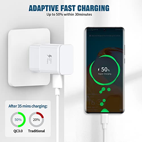 Samsung Charger Fast Charging Cord 6ft with USB Wall Charger Block for Samsung Galaxy S10/S10e/S10 Plus/S9/S9 Plus/S8/S8 Plus/S20 S21 S22 S23 S24 Ultra/Note 20 10 9 8/A55/A54/A53/A52/A51/A13 [2-Pack]