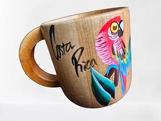 Tapanti store.Small handmade wooden coffee mug featuring a hand-painted Costa Rican Macaw design. 5oz