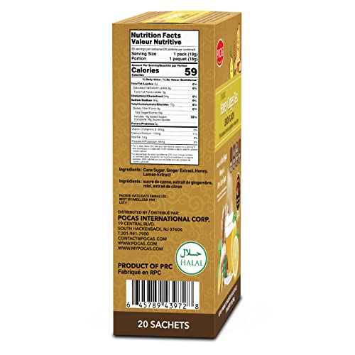 Pocas Honey Ginger Tea - Instant Tea Powder Packets with Lemon & Ginger Honey Crystals Tea, Non-GMO/Gluten Free/Caffeine Free Tea, 20 Count (Pack of 2) - Thumbnail 2