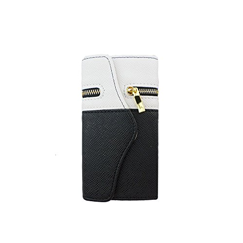 Tcd For Apple Iphone 6 6S [4.7 Inch Device Only] Elegant Zipper Case Pu Leather Wallet [White Black] Plastic Shell With Pu Leather Outside [Free Screen Protector And Stylus Pen] #TOP1