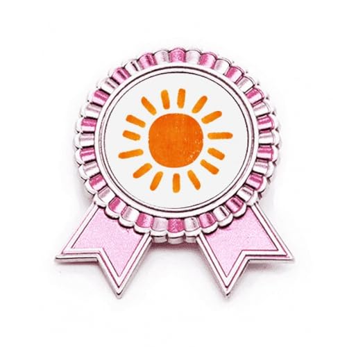Broche rose et soleil précieux peint à la main, bijou d'art en métal