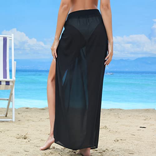 la ceida Sarong Wraps for Women Chiffon Beach Cover Up Wrap Skirt Bikini Bathing Suit Swimsuit Semi-Sheer Black Sarongs - Image 7