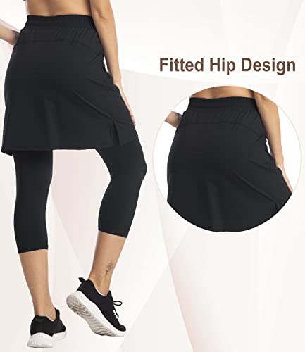 Cityoung Skirted Leggings Dressy Knee Length Modest Swim Workout Golf Skirt With Legging Skirted Capri Pants Cropped Leggings Pants With Skirts Bk L #TOP1