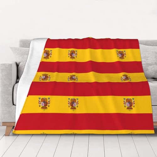 Espagne Drapeau Couverture Plaid en Flanelle Imprimée avec Pompons pour Canapé 2 3 4 Places Drapeau Jeté pour Lit Fauteuil Meuble (40"x30")