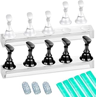 sansan 2 Set Nail Holders for Painting Nails Acrylic Display Stand Magnetic Practice Fingernail DIY Art with 96 Pcs Reusable Adhesive Putty False Tip Manicure Tool, Black