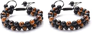 2-Pack Feng Shui Tiger Eye Stone Bracelet Men Women - Natural Energy Stone