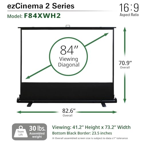 Elite Screens ezCinema 2 Projector Screen, 84-inch 16:9, Manual Floor Pull Up Scissor Backed Portable Home Office Classroom Front Projection + Carrying Bag | US Based Company 2-Year Warranty, F84XWH2 by Elite Screens - Image 7