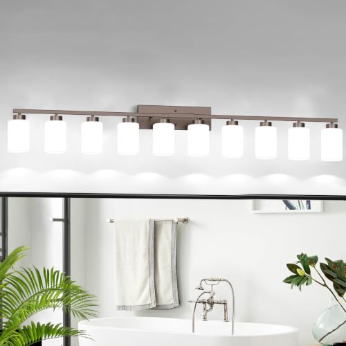 Image of IZORRO Bathroom Light Fixtures, Modern Vanity Lights, Bathroom Lighting Fixtures Over Mirror with Milky White Shade, Wall Sconce for Living Room Cabinet Bedroom (Oil Rubbed Bronze, 10-Light)