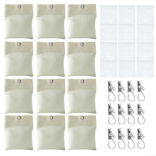 Gdfnmogo Paquete de 12 pesos de cortina para exteriores de 15 onzas, bolsas de arena de lona con clips de metal y bolsas de polietileno, bolsas con peso autoadhesivas para cenador, pabellón, cortinas