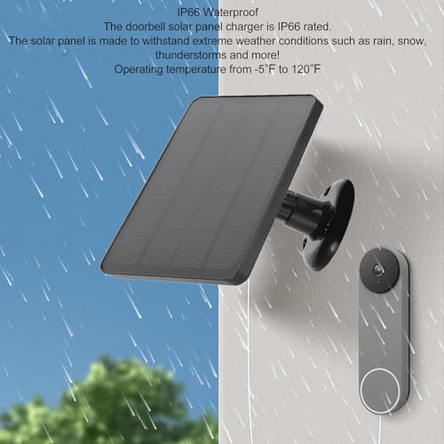 Panel Słoneczny 10W do Dzwonka do Drzwi, ładowarka Panelowa do Kamery Nest/ Doorbell 2K, Dzwonek Wideo Ring 2/3+, Dzwonek do Drzwi 3/4 Plus, wodoodporność IP66, Uchwyt z 360°
