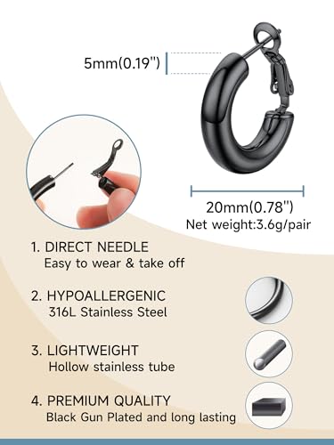 Image of Stainless Steel Chunky Hoop Earrings For Women, Minimalist and Chic, Black /Gold Plated, Round Hoops Earrings Hypoallergenic, Size: 30mm /40mm /60mm /80mm, Come with Box