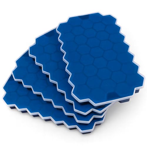 Image of BIDFUL [4 Pack] Silicone Ice Cube Trays for Freezer with Lid - 37 Grid Blue Ice Cube Mold, Easy-Release Flexible Ice Trays, Reusable Stackable Ice Tray for Iced Coffee, Juice & Drinks