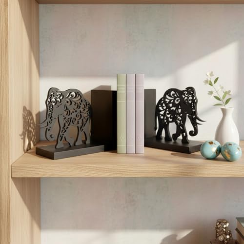 Image of eCraftIndia Wooden Book End with Elephant Showpiece for Home Decor Office Table | Gift for Housewarming Birthday