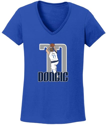 Luka Doncic 77 Dallas Ladies V-Neck Shirt T-Shirt Adult Large Blue
