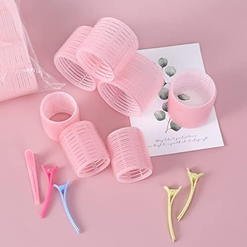 xnicx 28pcs Hair Roller Sets heatless curls Includes 18pcs Hair Rollers With 10 Pcs Clips Self Grip Curlers Jumbo Large Medium Sizes (75mm60mm45mm) for Long,Short Hair Pink