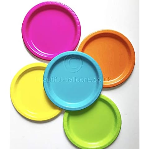Beautiful Balloons 50 x 7 inch Neon Paper Party Plate Range disco fluorescent Cover