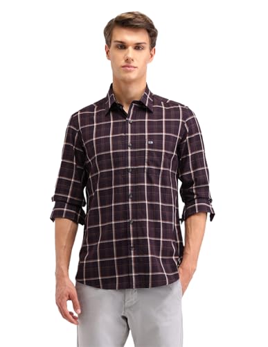 Image of Arrow Sport Men Slim fit Cotton Checked Long Sleeves Semi-Cutaway Collar Shirt