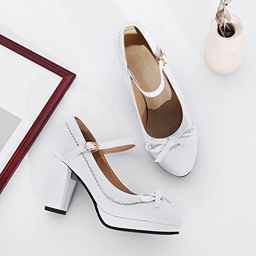 Fashion Women Chunky High Heels Bow Pumps Block Heel Mary Janes Platform Round Toe Pumps2