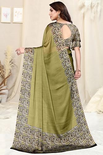 Image of MIRCHI FASHION Saree for Woman Chiffon Georgette Solid with Contrast Border | Lightweight Daily Wear Women's Sari and Printed Blouse Piece