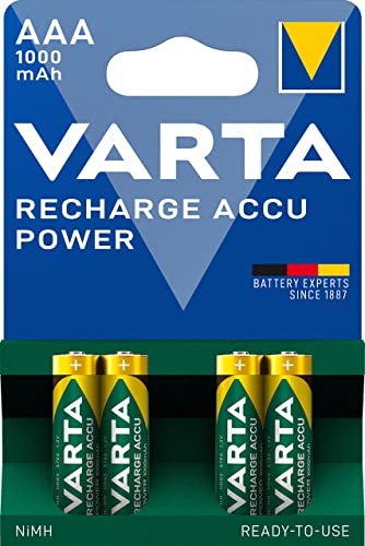 VARTA Batterien AAA, wiederaufladbar, 4 Stück, Recharge Accu Power, Akku, 1000 mAh Ni-MH, ohne Memory Effekt, vorgeladen, sofort einsatzbereit – Bild 3