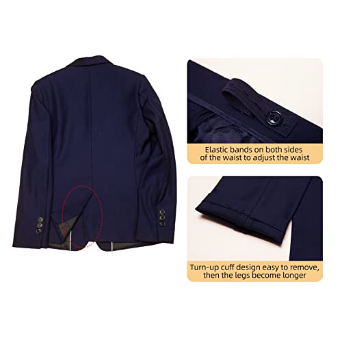 Elpa Elpa Boys Suits Slim Fit Formal Dresswear Suit 6 Piece Teen Suit Navy Blue #TOP3