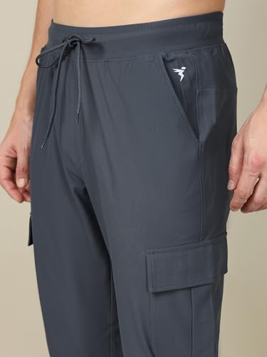 Image of TECHNOSPORT Men's Solid Slim Fit Sports Cargo Joggers DURACOOL+ Quick Dry Breathable Moisture Wicking Stretch Gym Track Pants Running Training Fitness Activewear