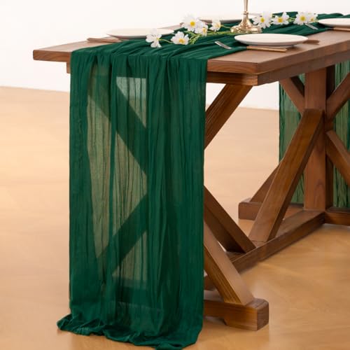 Image of Socomi 6pcs Emerald Green Cheesecloth Table Runner Easter Spring Boho Rustic Gauze 120 inch 10FT Cheese Cloth Runner for Wedding Party Baby Shower Birthday Home Decor Holiday Decorations