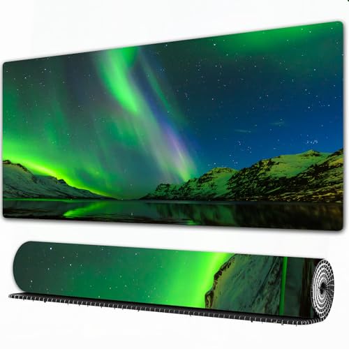EOMKSE Grand Tapis de Souris de Jeu,Les aurores boréales dans l'Ersfjord Tromso Norvège,avec Bords surpiqués et Dos antidérapant,sous-Main pour Clavier et Souris,40x75 cm