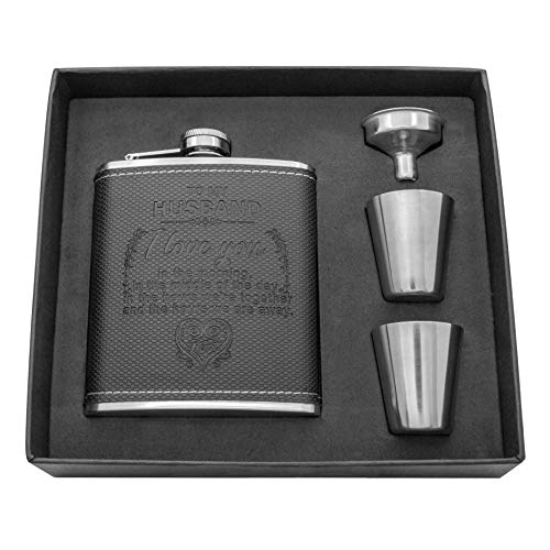 Personalized Engraved Hip Flask -7Oz With Funnel- Stainless Steel Flask Sets, The Perfect Flasks For Liquor For Men Gift, Boyfriend Gift, Husband Day Gift Or Groomsmen Gift (Black-To Husband) #TOP26