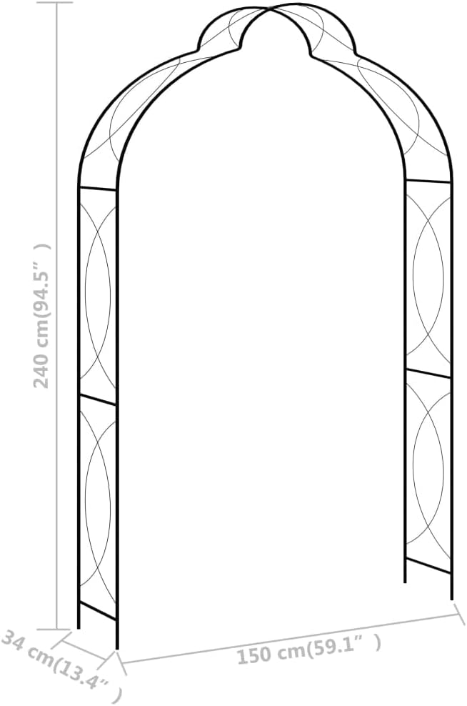 vidaXL Garden Arch Black 59.1"x13.4"x94.5" Iron