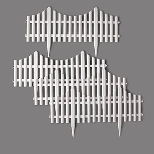 Collections Etc Flexible White Picket Fence Border For Garden, Landscape Edging, Pathways - 4 Piece Set, White #TOP3