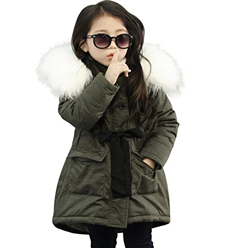 Kehen Boy Girl Winter Hooded Trench Coat Warm Zipper Down Jacket Thick Outerwear (5T, Army Green)