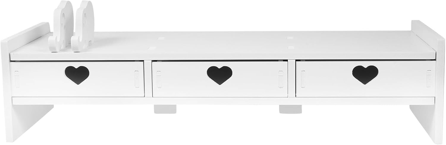 Tofficu Computer Desk Stand with Drawer, Desktop Monitor Riser with Storage, Laptop Shelf Shelves Organizer for Keyboard Storage (White)