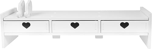 Operitacx Soporte para monitor de computadora con 3 cajones, elevador de monitor con almacenamiento para escritorio, oficina, teclado de