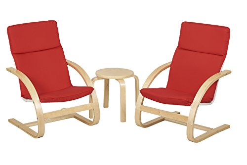 ECR4Kids Natural Bentwood Children's Table and Chair, Birch Finish with Red Cushions (3-Piece Set)