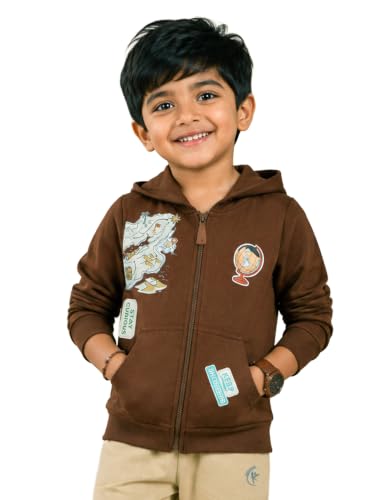 Image of Unisex Kids Solid Full Sleeve Zip Front Open Hooded Sweatshirt