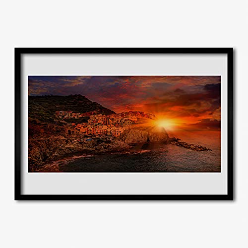 Affiche encadrée 70x50 cm avec cadre en MDF motif paysage de la ville de mer Tulup