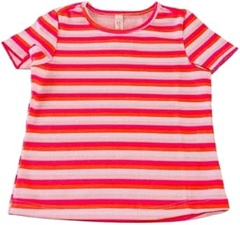 Blusa Infantil Feminina Cativa Ribana Canelada Listrada Manga Curta Gola Redonda Malha Algodão com Elastano