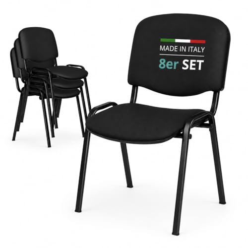 Topsit Besucherstühle 8er Set, stapelbare Konferenzstühle ohne Armlehnen, Stapelstühle mit Metallgestell, für Büro, Konferenz, Reception (Schwarz)