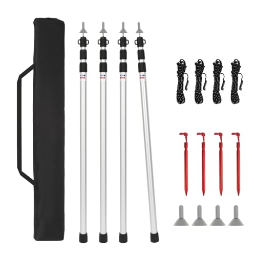 Peviasot Zeltstange Teleskop Set 4 Stück 87–233cm Höhenverstellbar Aluminium Zeltstangen mit Drehverschluss Robuste Aufstellstangen für Camping Tarp Sonnensegel Outdoor Zubehör Universelle