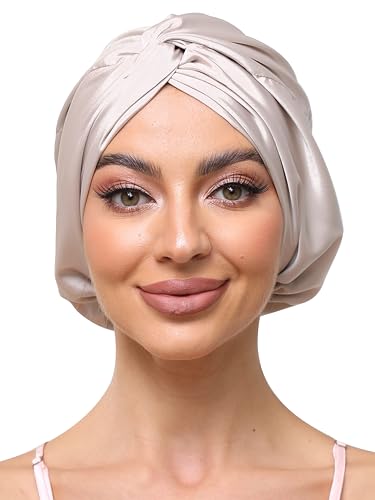 Champagne Adjustable Silk Bonnet Satin Curly Hair Wrap for Sleeping Women