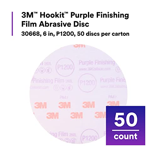 Image of 3M Hookit Purple Finishing Film Abrasive Disc 30668, 6 in, 1200+ Grade, 50 Pack, Clear Coat Sanding, Paint Finishing, Defect Removal, Long Lasting