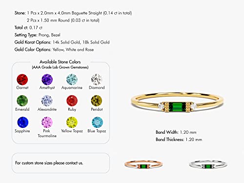 Eternate 14K Solid Gold Mini Baguette Birthstone Ring For Women In White Gold, Personalized Gemstone Rings #TOP4