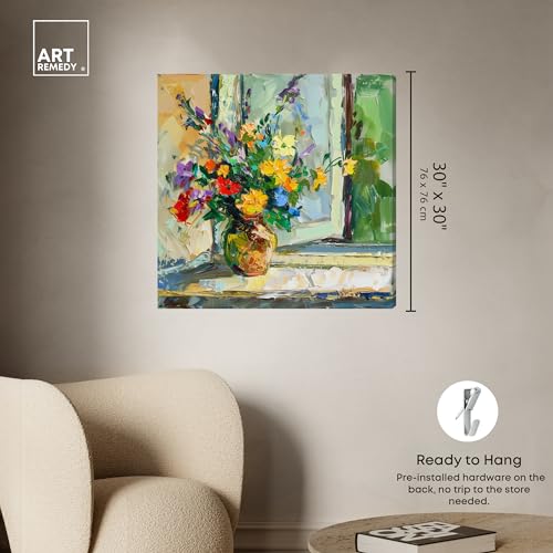 Art Remedy Vase By The Window Gallery Wrapped Impressionism 1 Piece Canvas Wall Art/Monet And Van Gogh Inspired Art, 30" x 30", Gallery Wrapped by Art Remedy - Used condition - Image 4