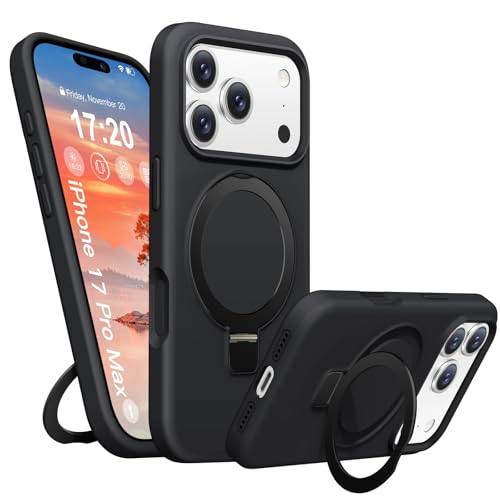 BENTIACC Liquid Silicone Case for iPhone 17 Pro Max with Magnetic Ring Stand, Military Grade Shockproof Protection, Anti-Scratch Microfiber Lining Covers for iPhone 17 Pro Max, Black by BENTIACC - Used condition - US$11.90