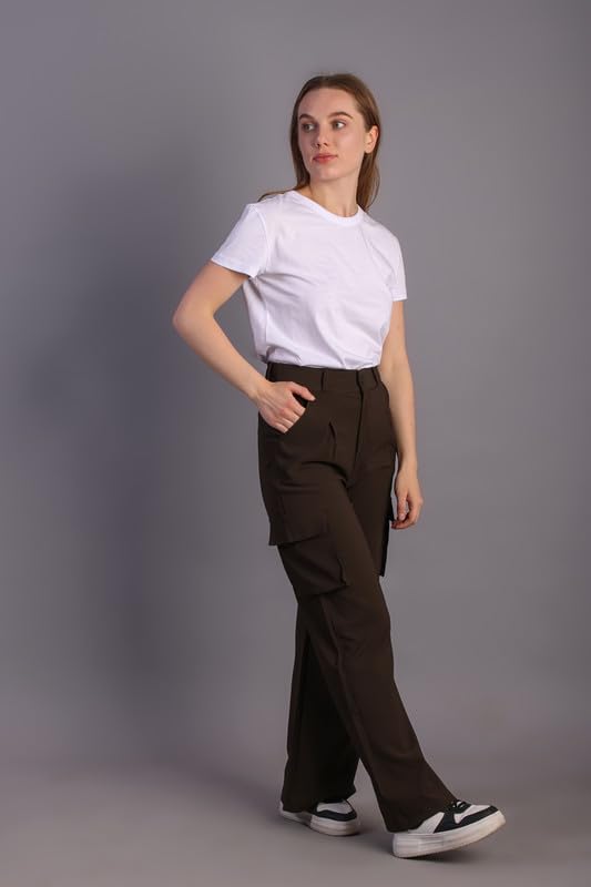 Image of HIGH Buy Women Korean 5 Pocket Cargo Comfort and Styles Baggy Super Lycra Pants for Women and Girls - Perfect High Waist Trousers for Women
